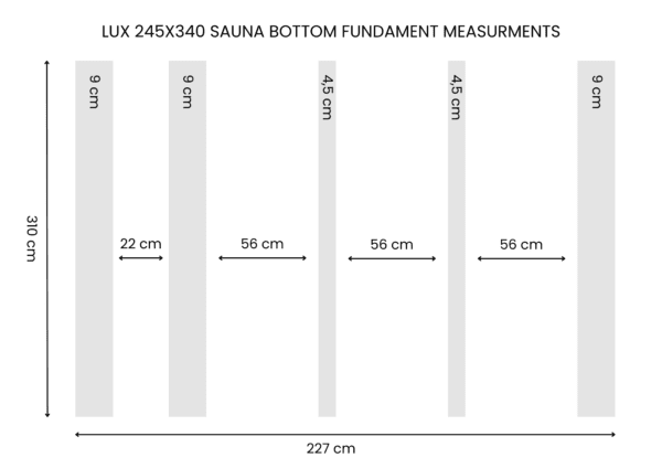 LUX 245x340 sauna bottom fundament measurments