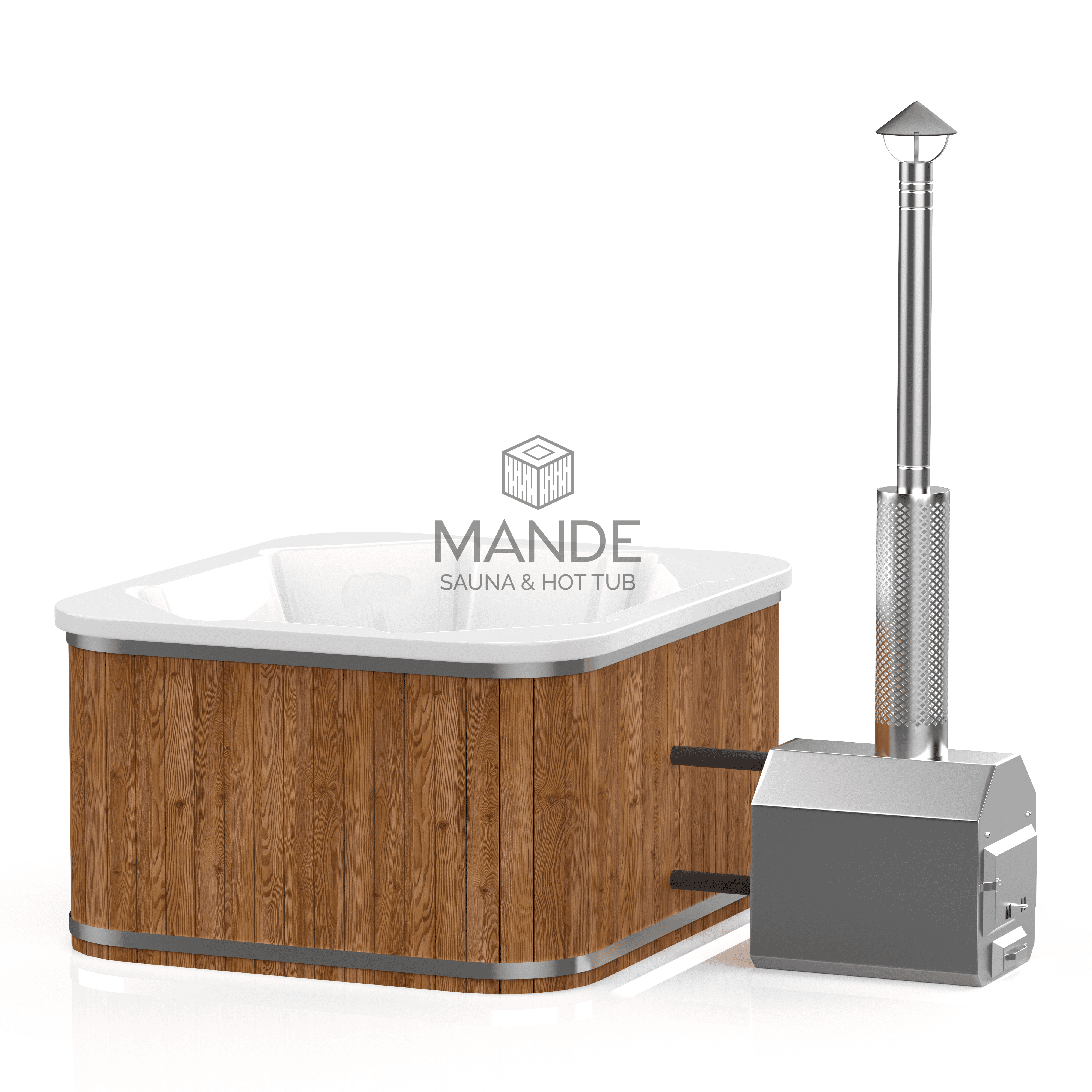 Square hot tub (external oven) 192x162 - Thermo wood Square hot tub (external oven) 192x162 - Thermo wood